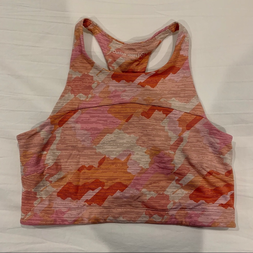 Outdoor Voices Techsweat Crop Top in Coral Stroke